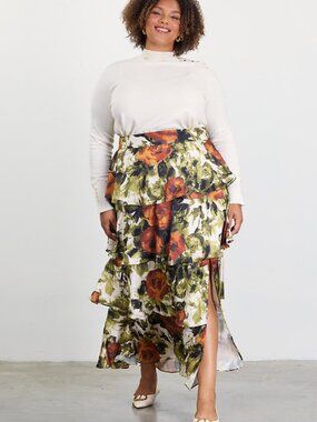 Floral Tiered Maxi Skirt Boho Summer Layered Skirt Multicolor 3X, Skies are Blue